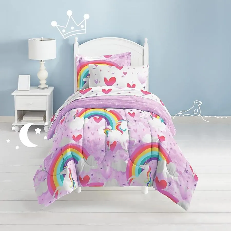 Dream Factory Unicorn Rainbow 2 -Piece Purple Twin Comforter Set