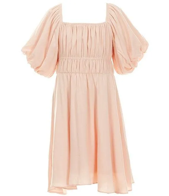 Big Girls 7-16 Puff Sleeve Double Waist Dress