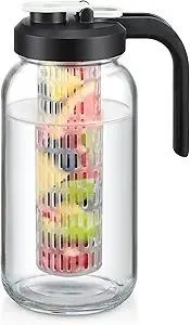 Heavy Duty Mason Jar Fruit Infuser Water Pitcher, Leak-proof Glass Pitcher with Filter Lid, Wide Mouth Glass Jar - 2 Quart