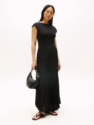 Fit-and-Flare Pleated Midi Dress