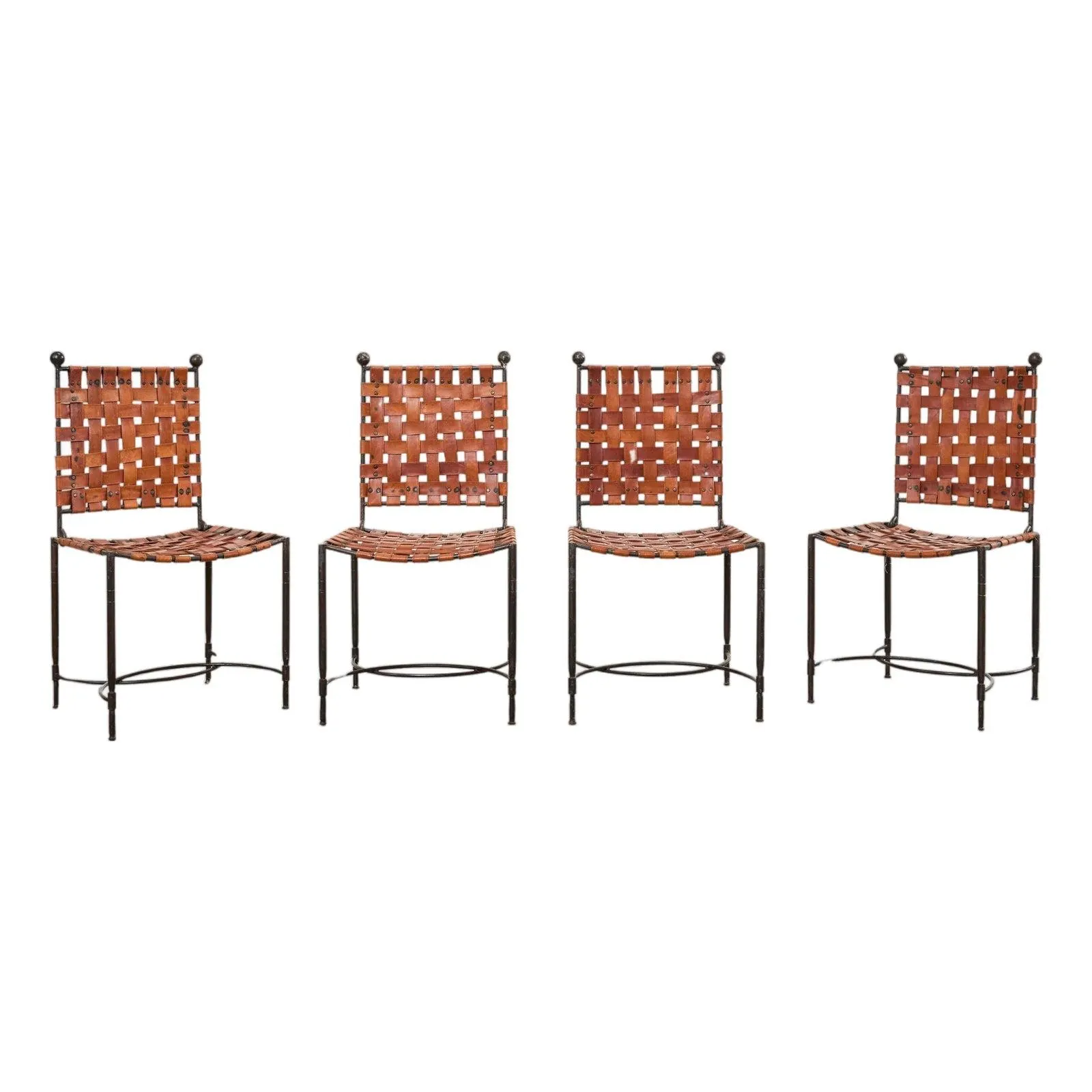 Set of Four Mario Papperzini Iron Leather Strap Dining Chairs