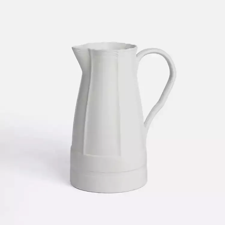White Stoneware Pitcher Vase
