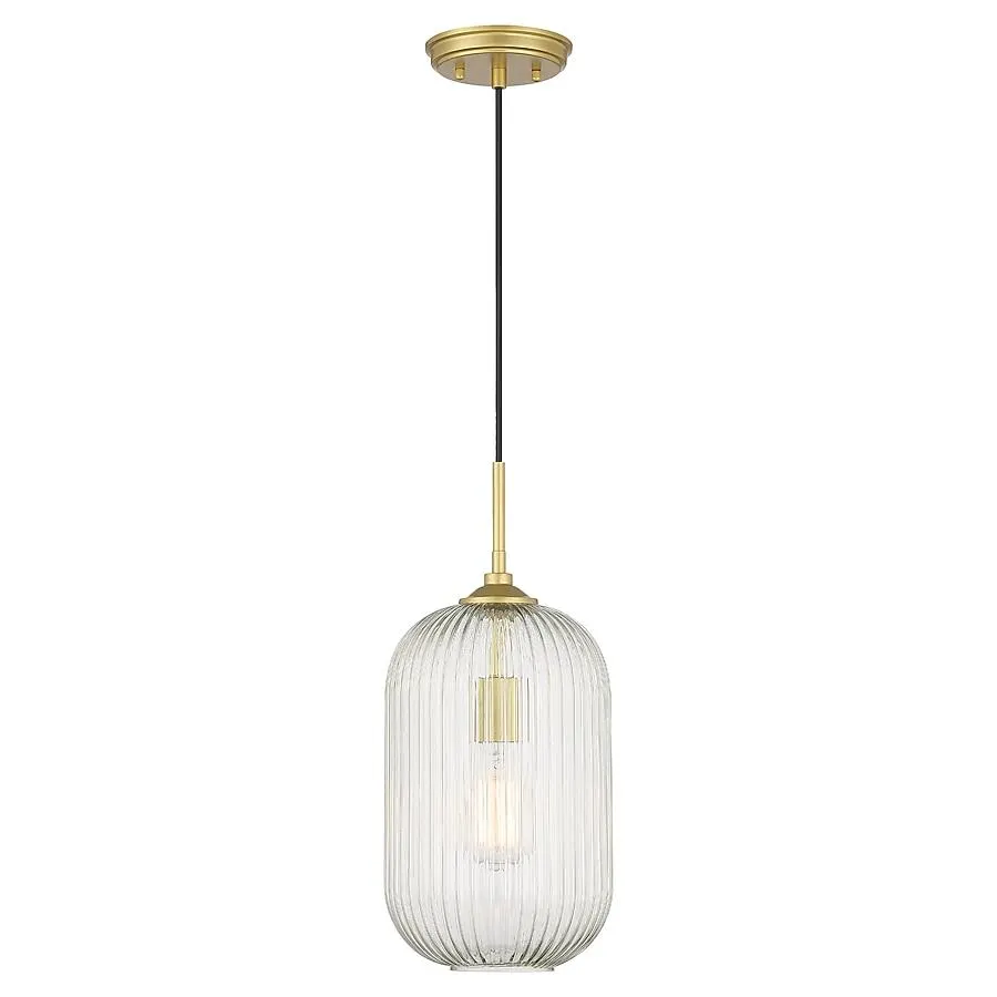 ACROMA Iowa 1 -Light Satin Brass Modern/contemporary Textured glass Cylinder Mini Hanging Pendant light