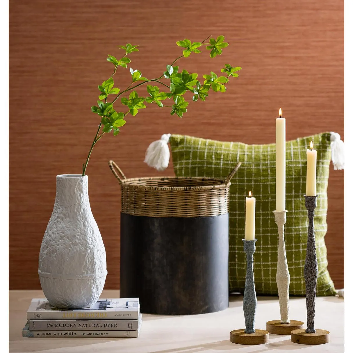 VivaStyle Basket, Black Iron Basket with Rattan Stitch Top, Nested Set of 2