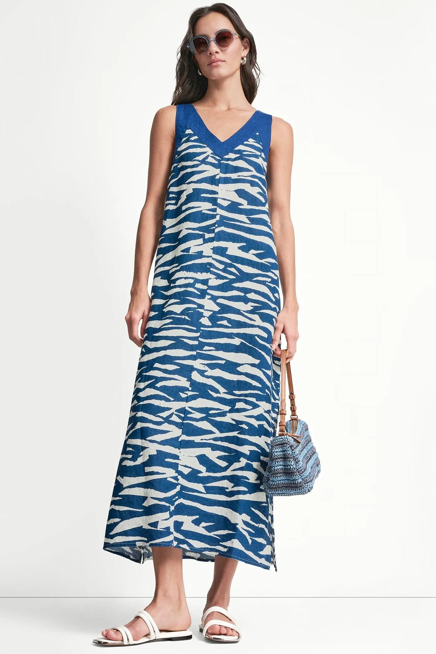 LINEN PRINTED MIDI DRESS
