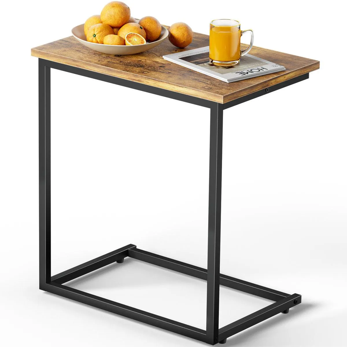 Gilsum Wood C Table End Table with Metal Base for Sofa, Bed Side
