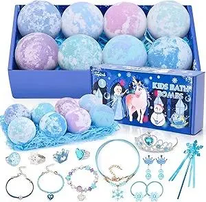 Kids Bath Bombs for Girls with Surprise Toys Inside, 8 Pack Natural Bath Bombs Handmade Spa Bath Fizzies with Jewelry Set Birthday Christmas Gift