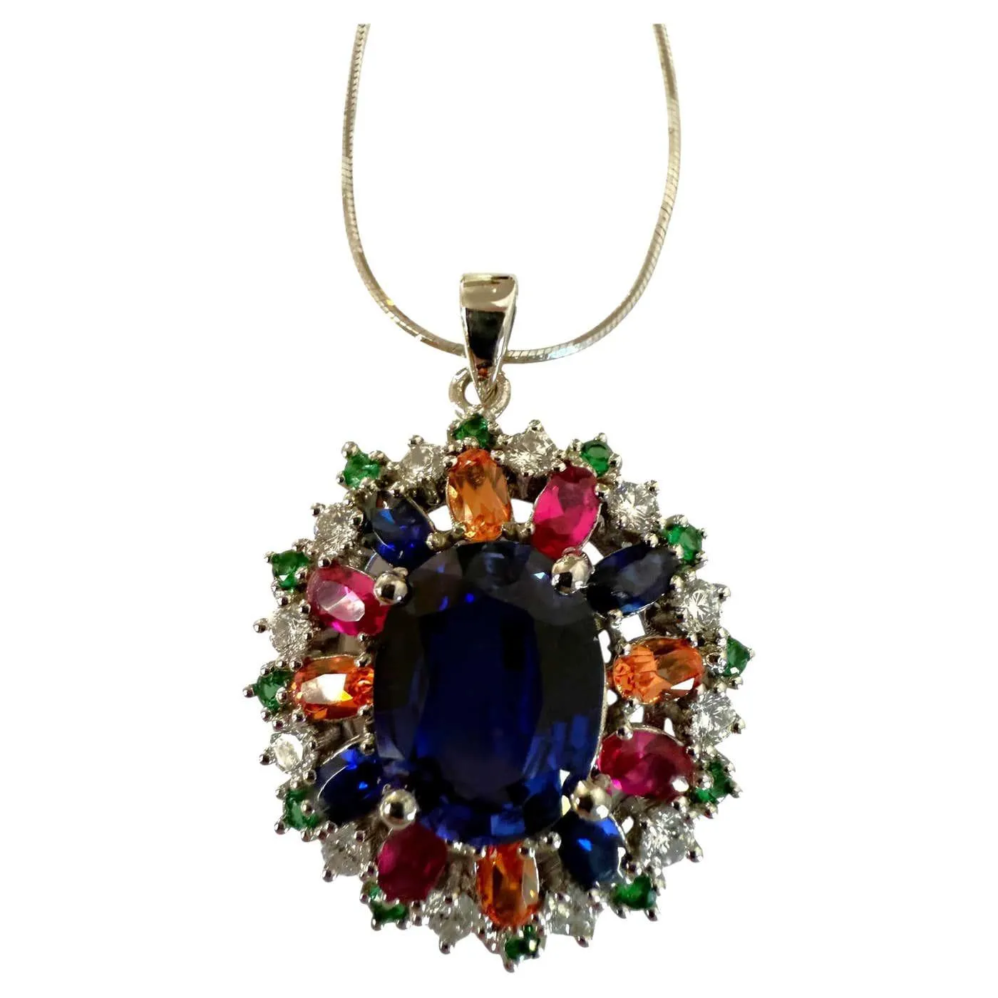New 9.70 Carat Multi-Color & Diamond Cut Sapphire Sterling Necklace 18"
