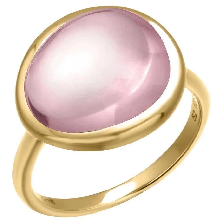 Vintage Fred Paris 18k Rose Gold Rose Quartz Stacking Solitaire Ring Size 6.75