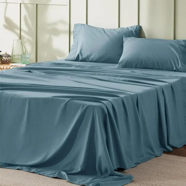 Bedsure 3 Pieces Hotel Luxury Grey Blue Sheets Twin,Easy Care Polyester Microfiber material Cooling Bed Sheet Set
