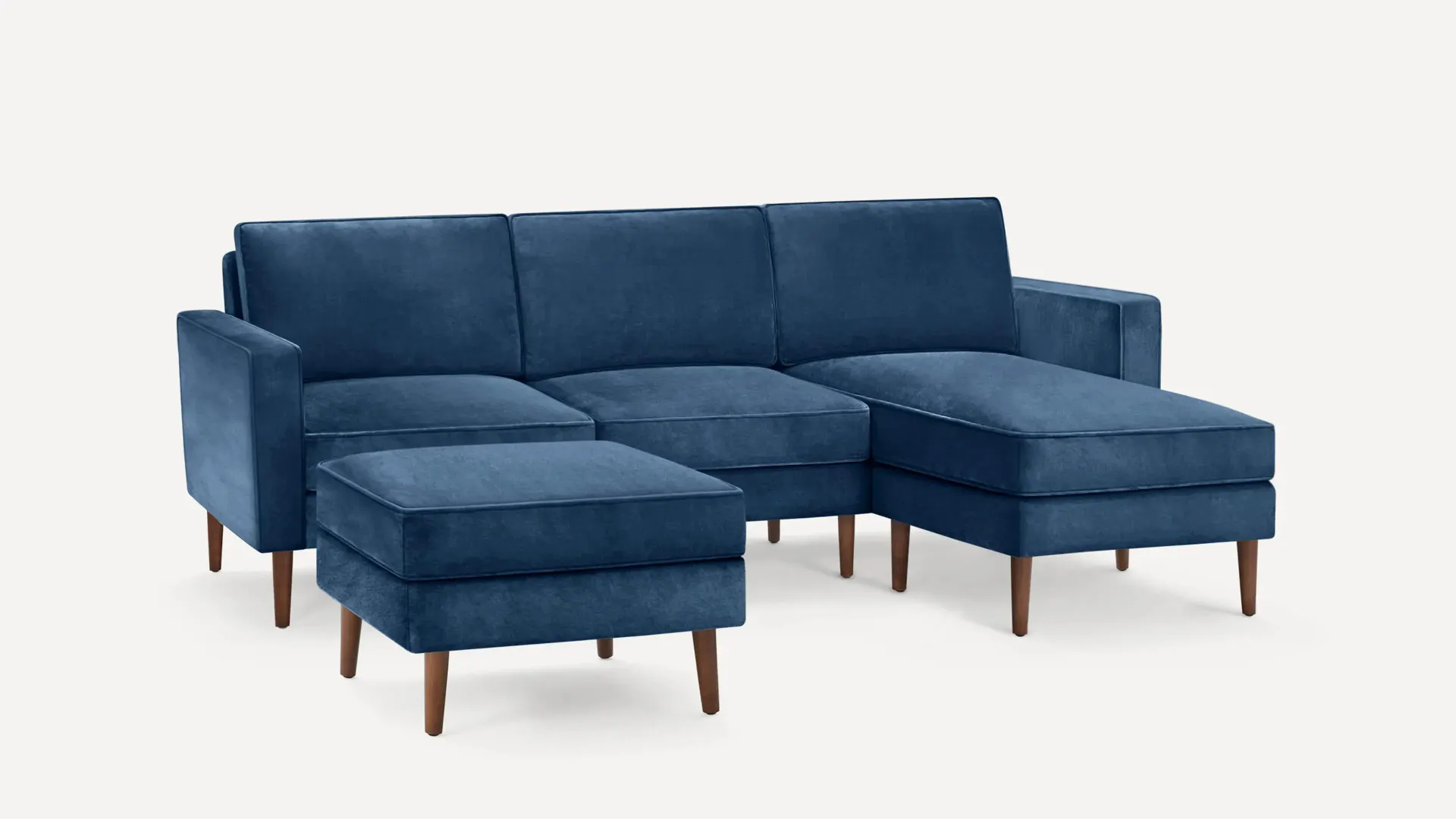 Nomad Velvet Sofa with Chaise and Ottoman