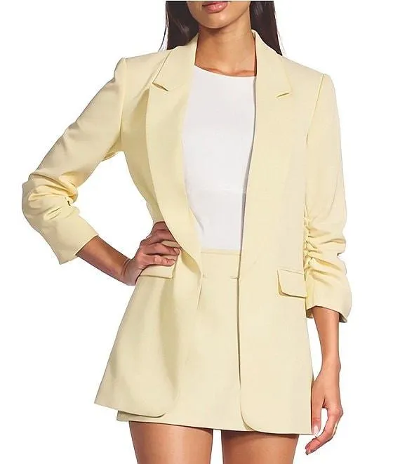 Jemma Ruched 3/4 Sleeve Shawl Collar Twill Boyfriend Blazer