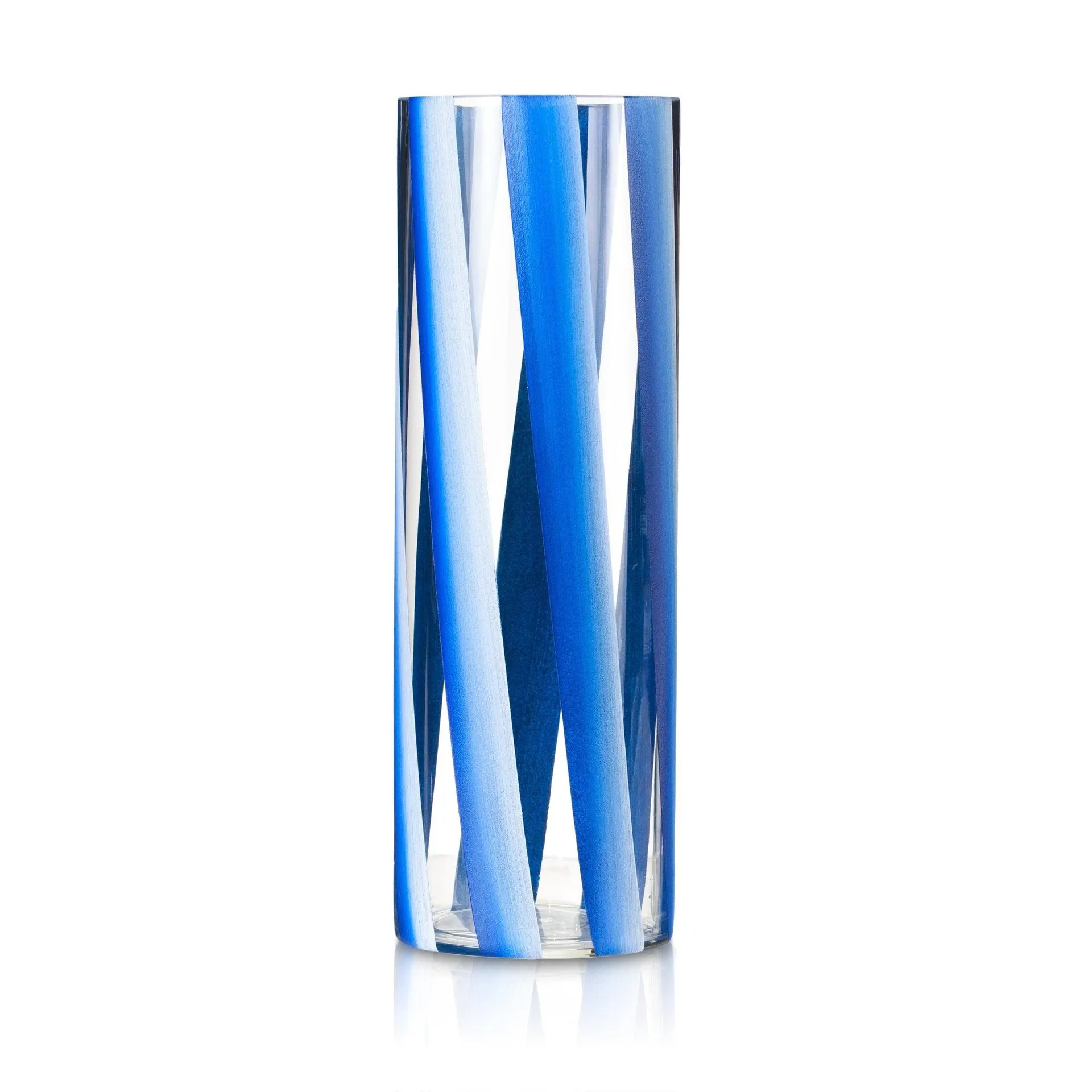 Pier 1 Handpainted Stripe Blue Glass Vase