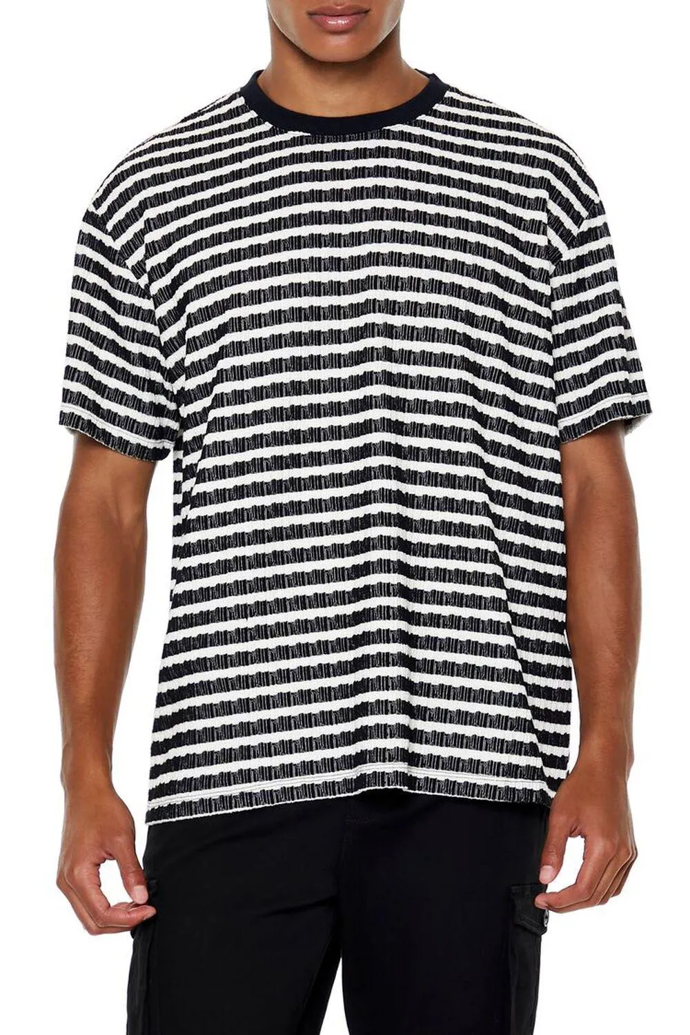 Textured Striped Crew Neck Tee