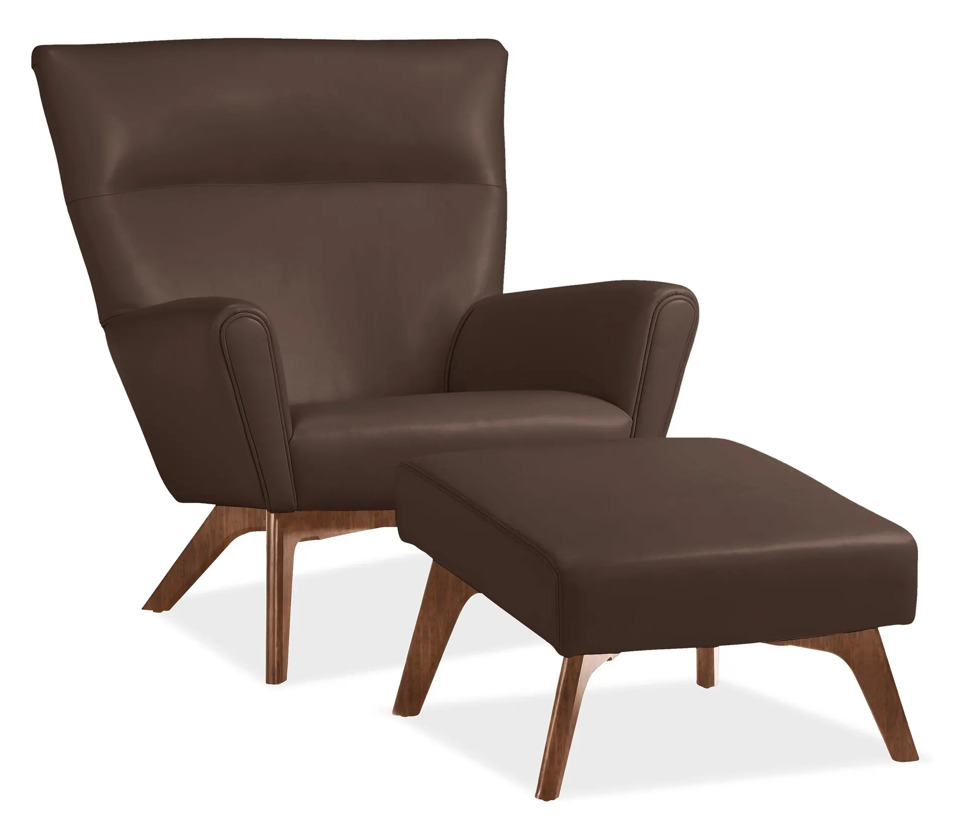 Boden Chair & 22w 22d 17h Ottoman in Laino Coffee Leather w/Walnut Legs
