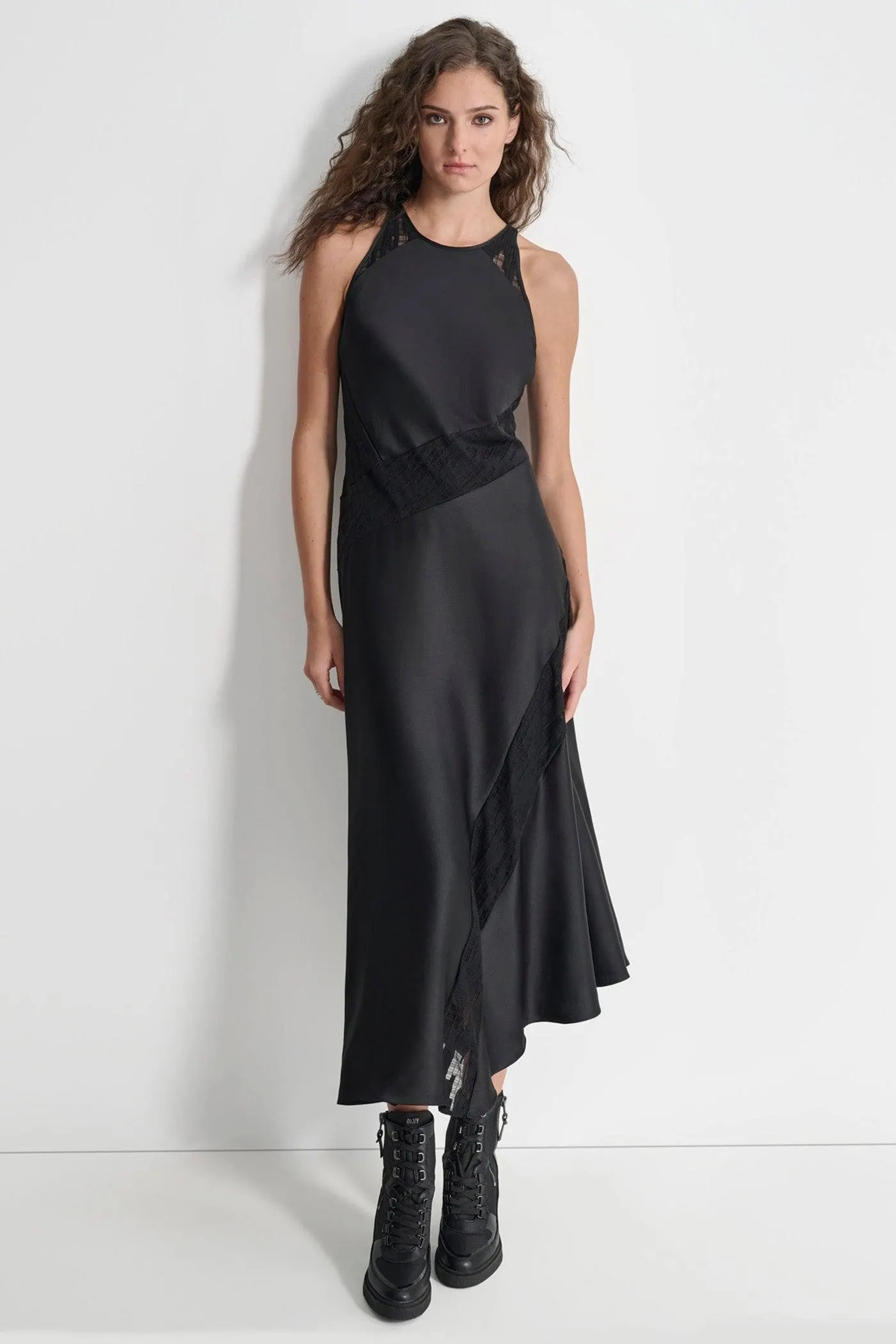 SATIN MIX LACE DRESS