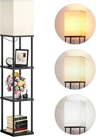addlon Floor Lamps with Shelves, 4-Tier Modern Shelf Floor Lamp with 3CCT LED Bulb, Display Floor Lamp for Living Room, Bedroom and Office - Black