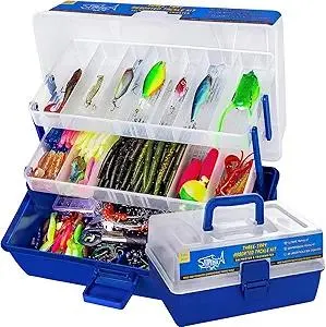 448-Pcs Fishing Lures Kit – Complete 3-Layer Tackle Box Set with Hooks, Weights, Bobbers, Pliers, Rigs, Leaders, Fluorocarbon Line, Accessories & More for Kids Fishing Gear