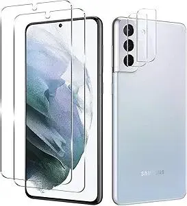 Galaxy S21 Tempered Glass Screen Protector + Camera Lens Protector [ 2 + 2 Pack ][Case Friendly] [Anti-Scratch] [Ultrasonic Fingerprint Unlock] Clear HD Glass Protective Film for Samsung Galaxy S21