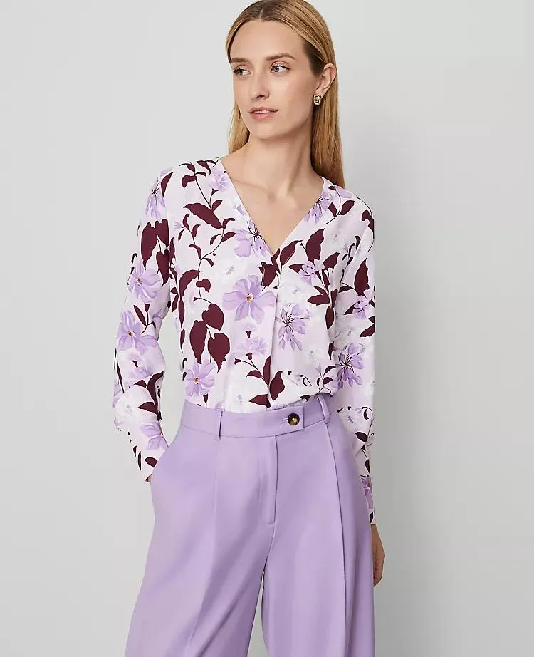 Floral Mixed Media Pleat Front Top