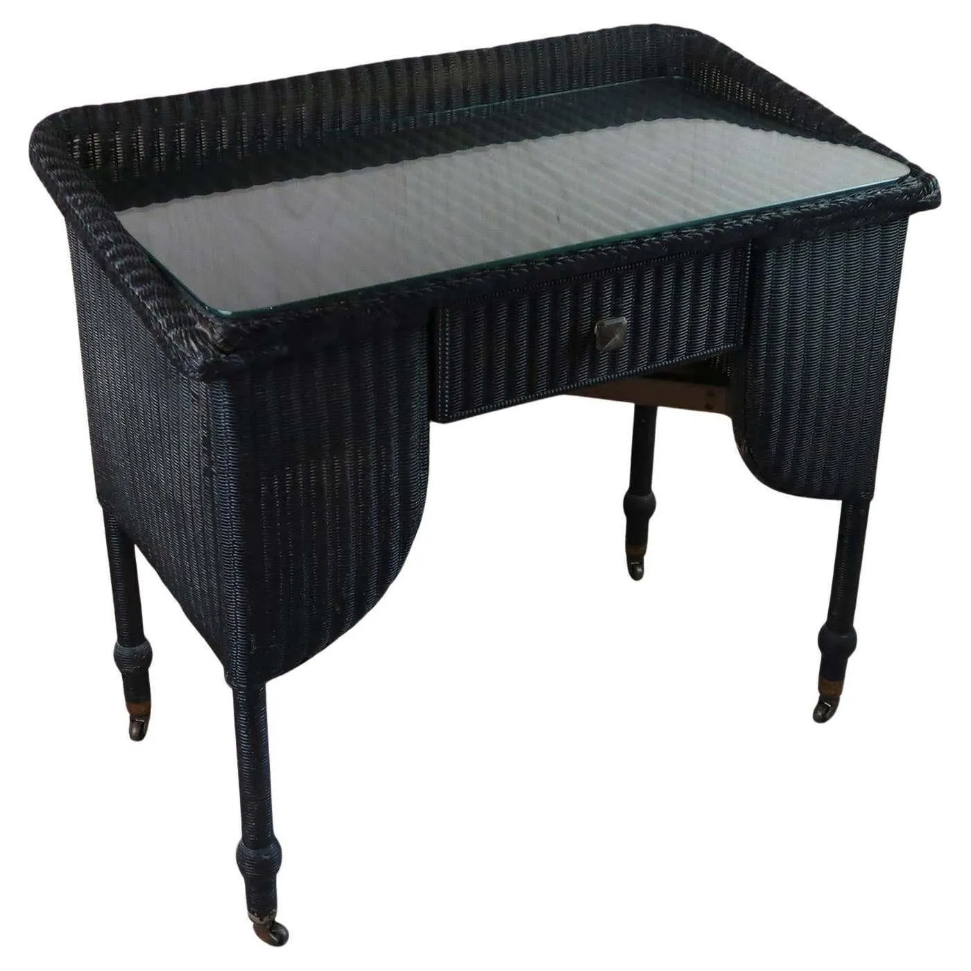 Vintage Black Painted Art Deco Lloyd Loom Console Table. English C.1930