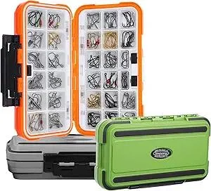 3 Pcs Small Waterproof Tackle Box Organizer, Plastic Double-Sided Storage with Adjustable Dividers for Fishing Lures, Hooks, Bait (Green, Orange, Gray)