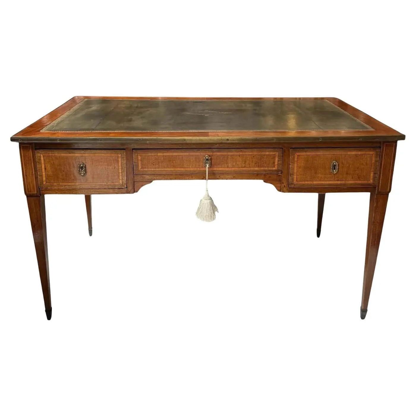 Antique Directoire Style Bronze Mounted Leather Top Writing Table Desk