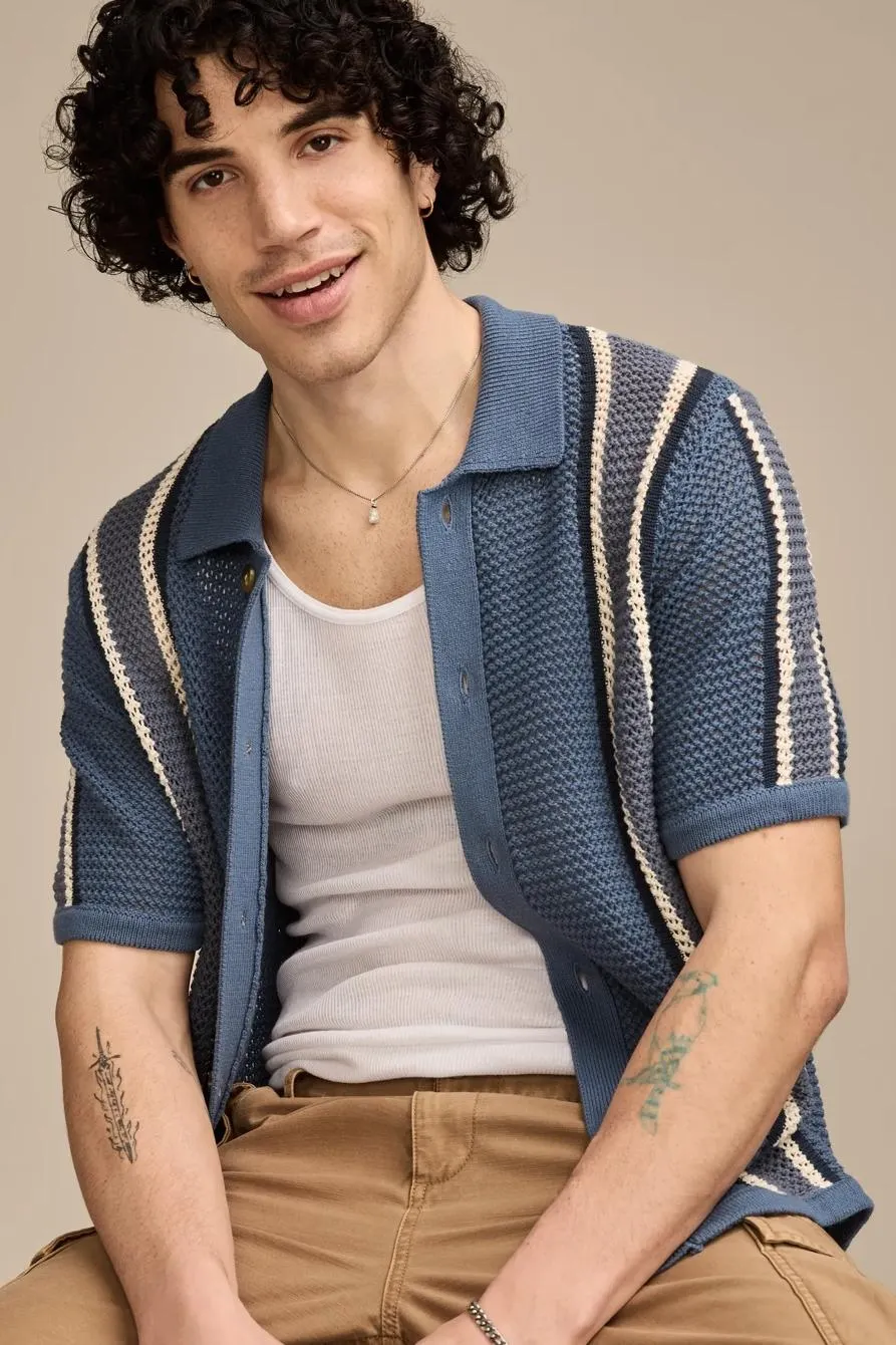 border stripe button down sweater