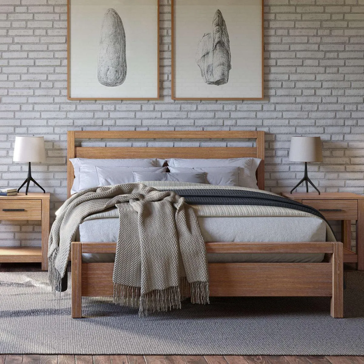Loft Solid Wood Panel Bed
