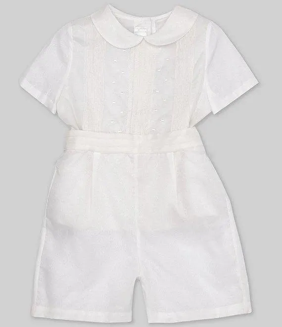 Little Boys Peter Pan Collar Short Sleeve Heirloom Christening Top & Shorts Set