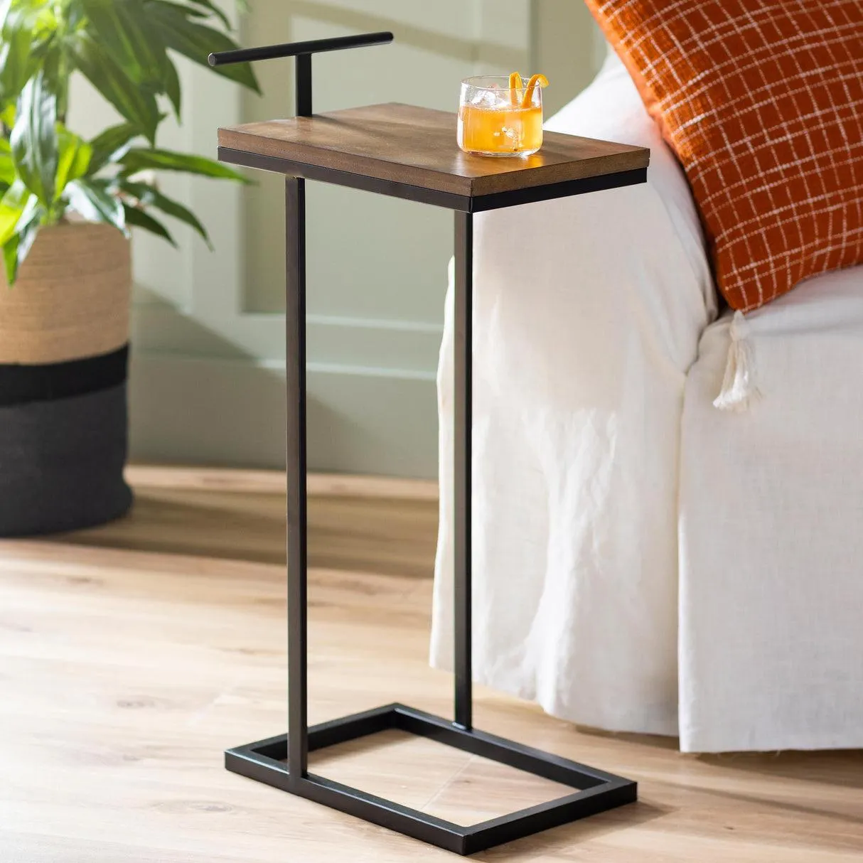 Wooden Square Top with Black Metal Base Side Table
