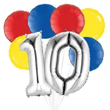 Premium Rainbow & Silver 10 Balloon Bouquet, 8pc