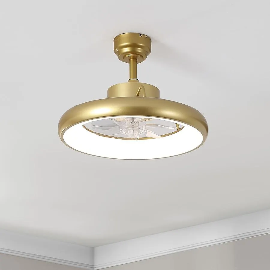 OVAL AIR Loren Modern Contemporary Metal 20-in Color-Changing Integrated LED Downrod or Flush Mount Smart Gold Painting with Fandelier Ceiling Fan Without Light - Remote Included ( 7 -Blade )