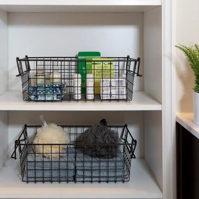 Home-Complete 2 -Pack ( 16-in W x 5.5-in H x 9-in D ) Brown Steel Stackable Bin