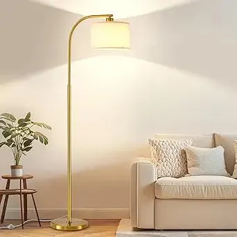 Tall Floor Lamp for Living Room,65'' Modern Standing Lamps with 9W LED Bulb,Dimmable Floor Light with Fabric Shade,Gold Tall Lamp for Bedroom Office Study Room Corner Dining Room