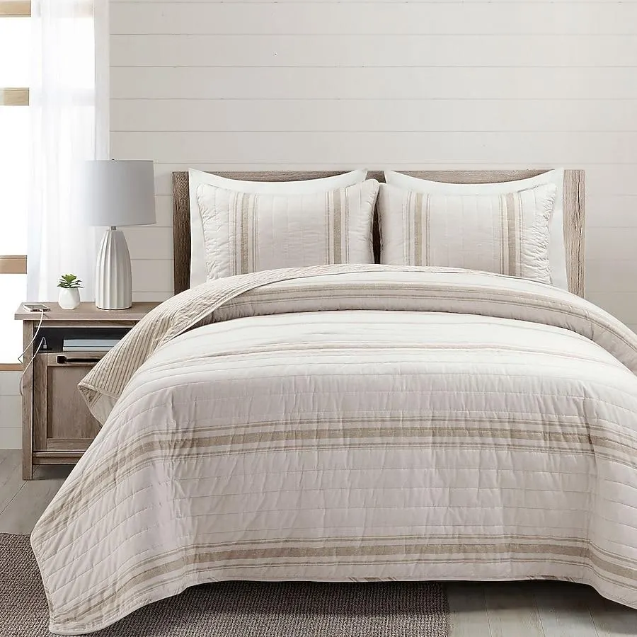 Lush Decor Neutral Stripe Reversible King Quilt Cotton