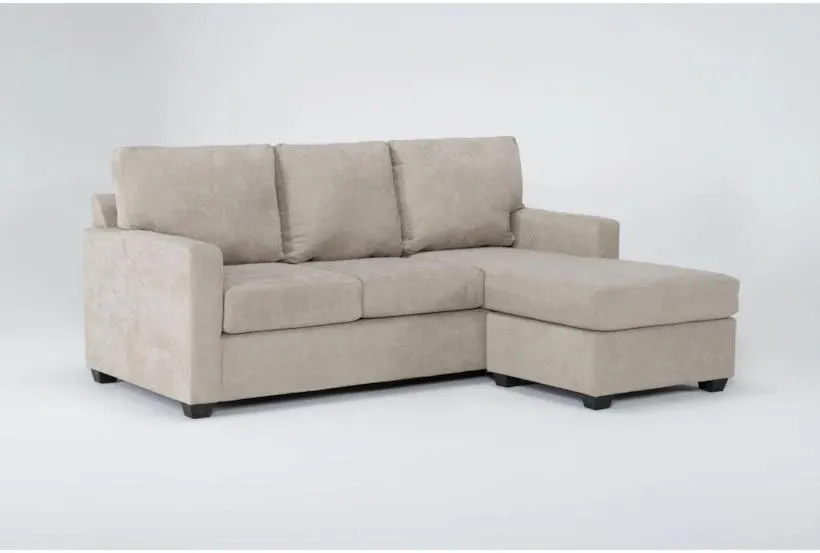 Aramis Cream Beige Fabric 83" Sofa with Reversible Chaise | Track Arms | Loose Reversible Back