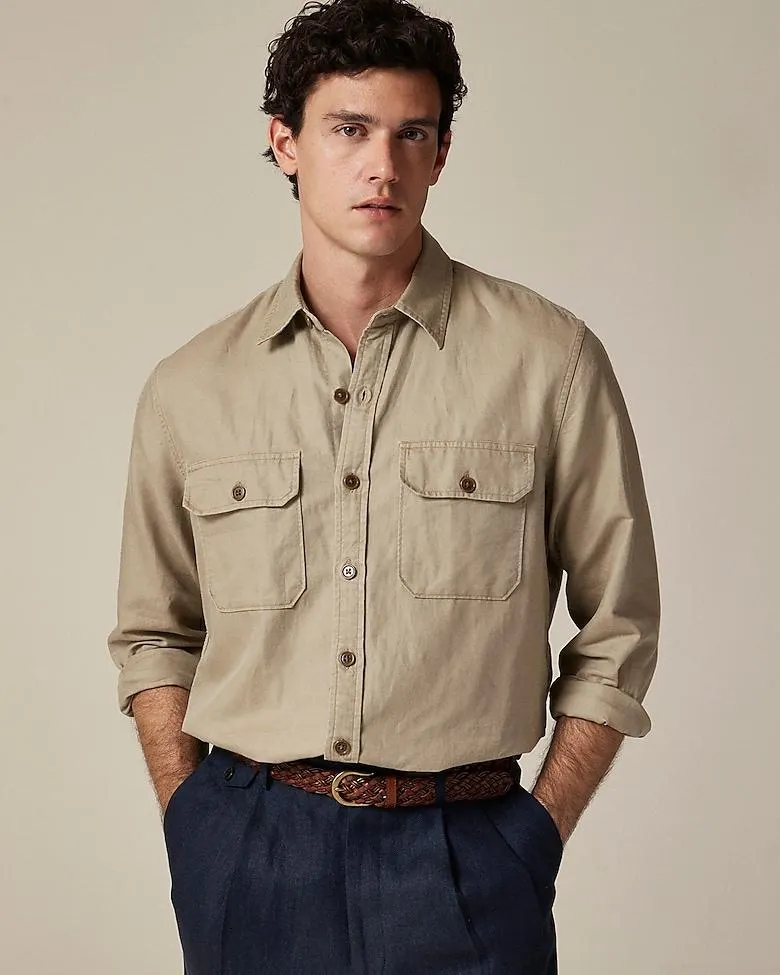 Linen-cotton blend twill workshirt