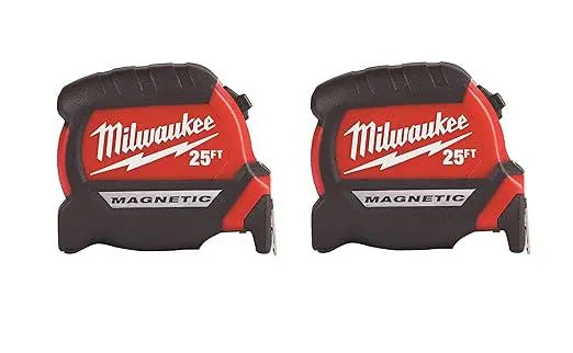 Milwaukee Tool 48-22-7125 Magnetic Tape Measure 25 ft x 1.83 Inch, 2 Pack
