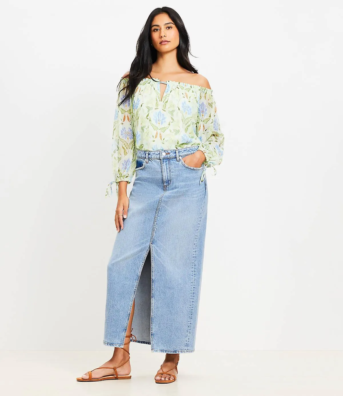 Denim Maxi Skirt in Light Vintage Wash