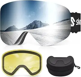 Ski Goggles, Frameless Snowboard Goggles with 2 UV400 Magnet Ski Lenses for Men & Women