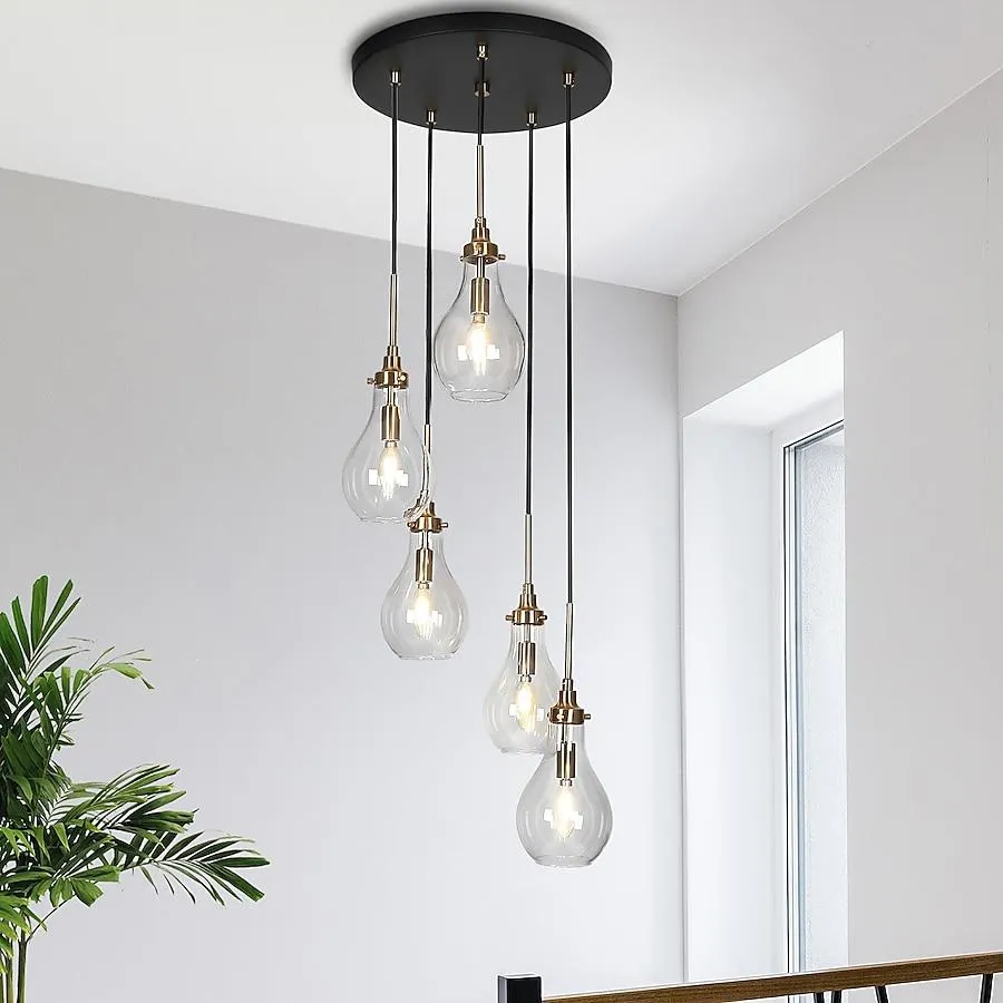 Uolfin 5 -Light Black and Copper Teardrop Cluster Large Chandelier Modern/contemporary Clear glass Linear Medium Hanging Kitchen island light