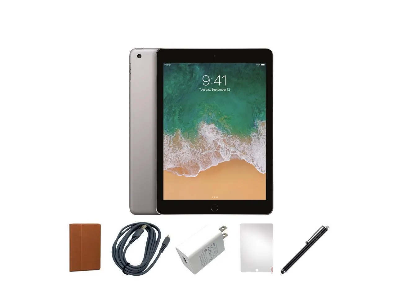Refurbished Apple iPad 6th Generation Tablet, 32GB of Storage, 9-7-inch screen, Space Gray, Wi-Fi only (6th Gen, 2018, MR7F2LL/A). Includes Case, Tempered Glass, Stylus Pen, Charging Accessories. Updates to latest IOS.