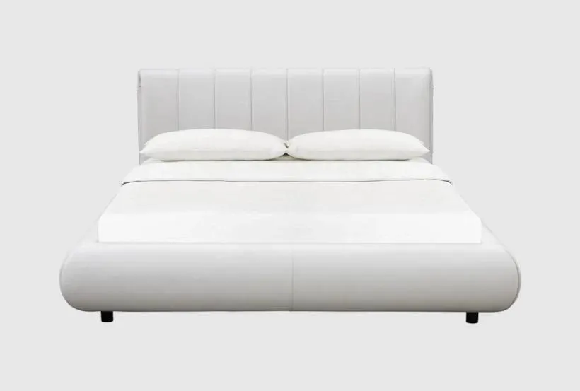 Kyler Queen White Vegan Leather Wood Fabric Platform Bed