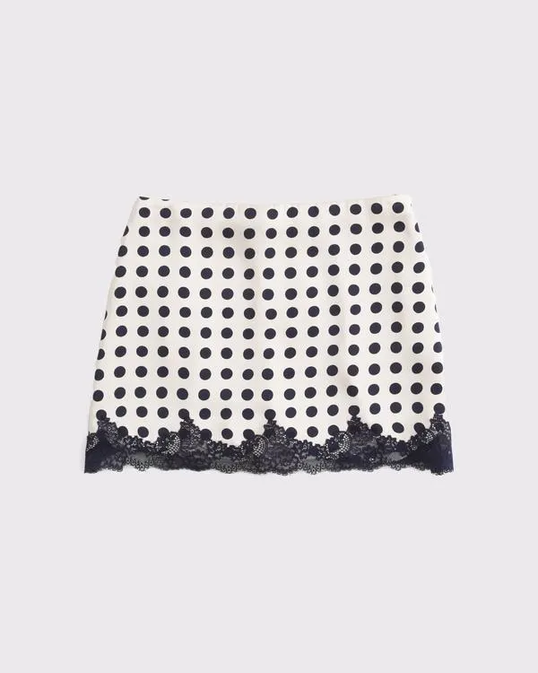 High Rise Satin Lace-Hem Mini Skirt