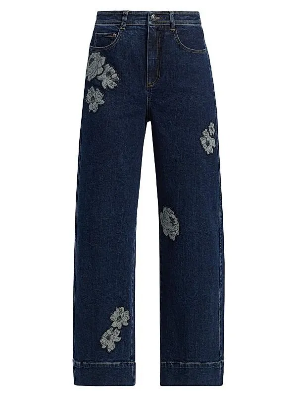 Betsy Floral Appliqué Wide-Leg Jeans