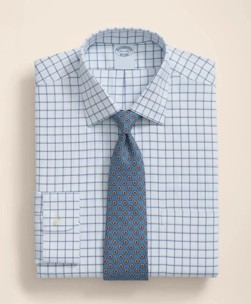 Brooks Brothers Explorer Collection Non-Iron Twill Ainsley Collar, Windowpane Dress Shirt