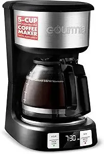 Gourmia GCM3518 5-Cup Programmable Drip Coffee Maker, Brew Later Timer, Adjustable 4-Hr Keep Warm, Pause & Serve, Freshness Timer, 700 W Compact Glass Carafe, EZ-View Water Window