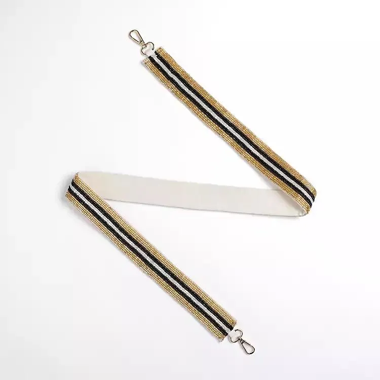 Gold Stripe Beaded Purse Strap