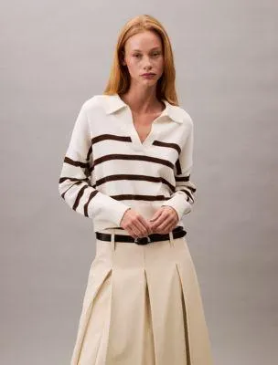 Smooth Cotton Johnny Collar Polo Sweater